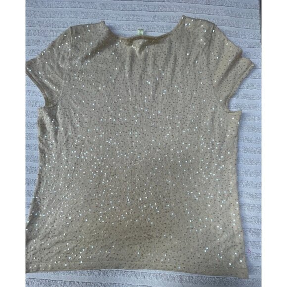 Sigrid Olsen Womens Cream Silk Modal Knitted Sequin Top Large Cap Sleeve - Picture 2 of 8